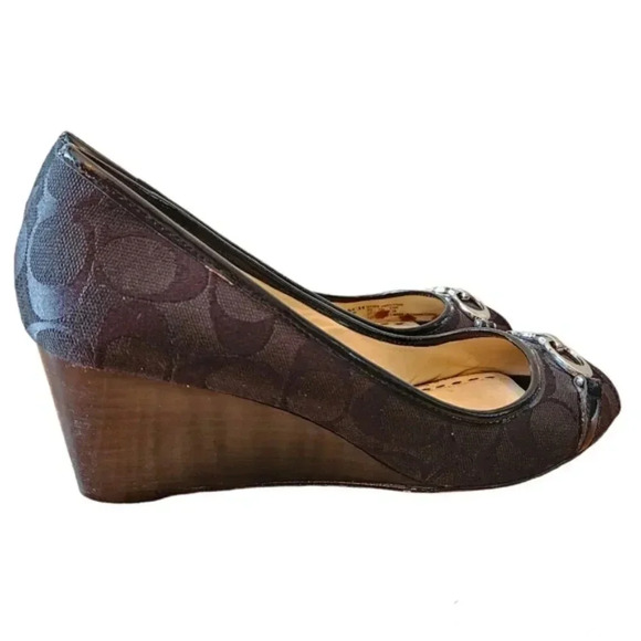 Coach Monogram Wedge Canvas Black Heel Shoes Size 8 Black. - Picture 8 of 12
